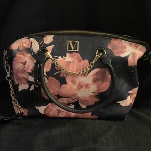 Victoria's Secret Black, Wine, Dark Blue,& Pink Contrasted Floral Satchel/Purse.